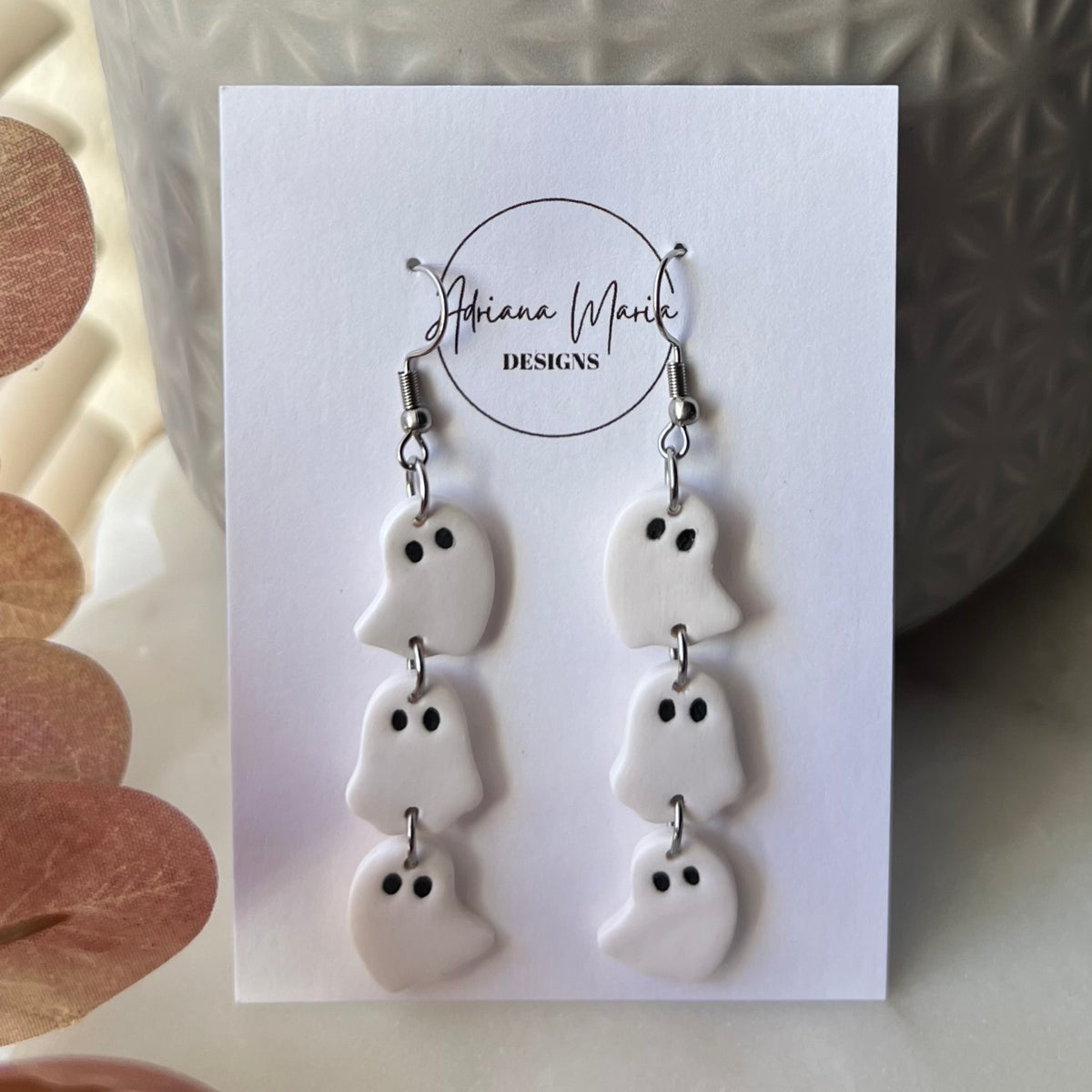Triple Ghost Polymer Clay Dangle Earrings