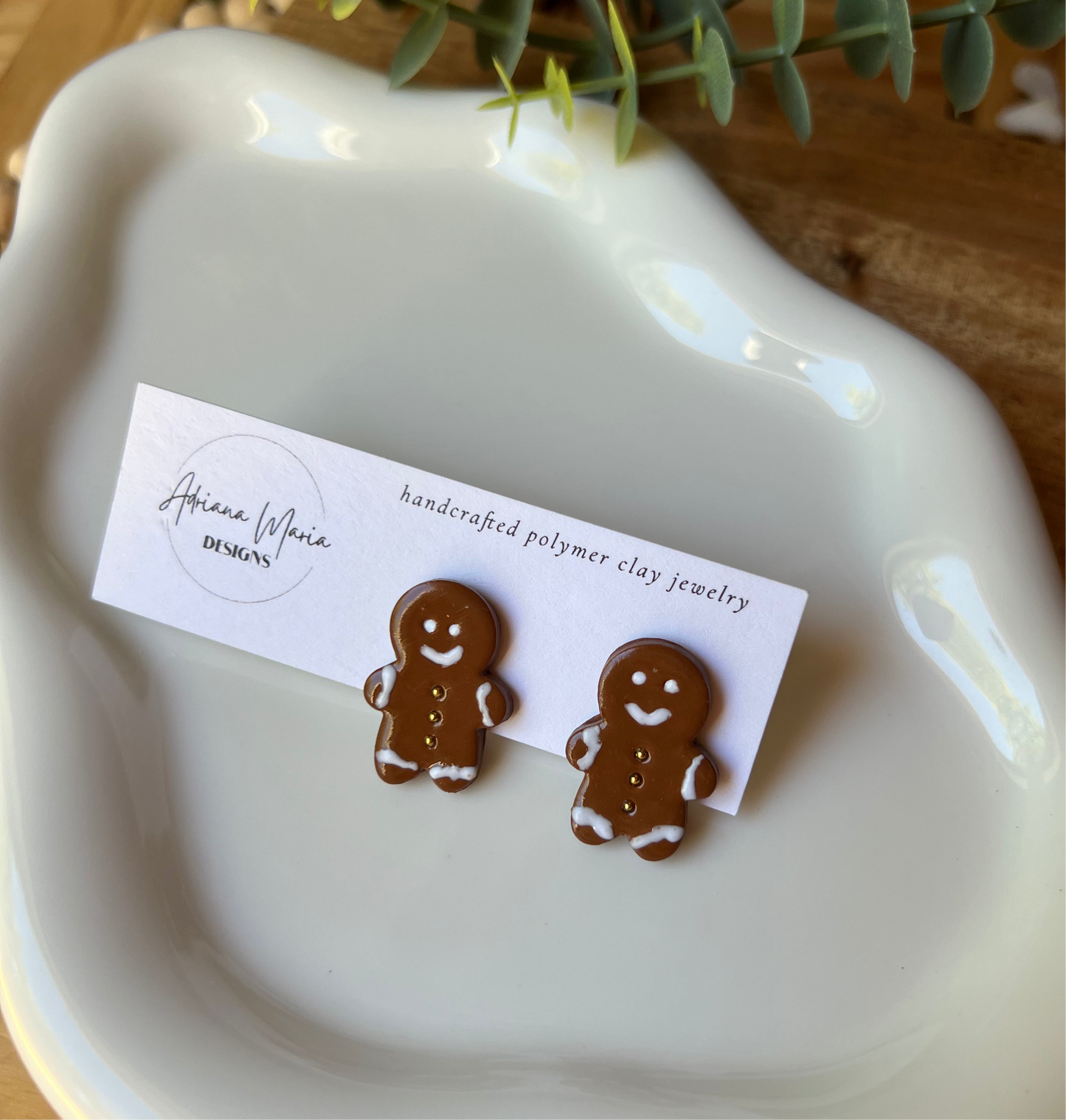 Gingerbread Man Polymer Clay Stud Earrings