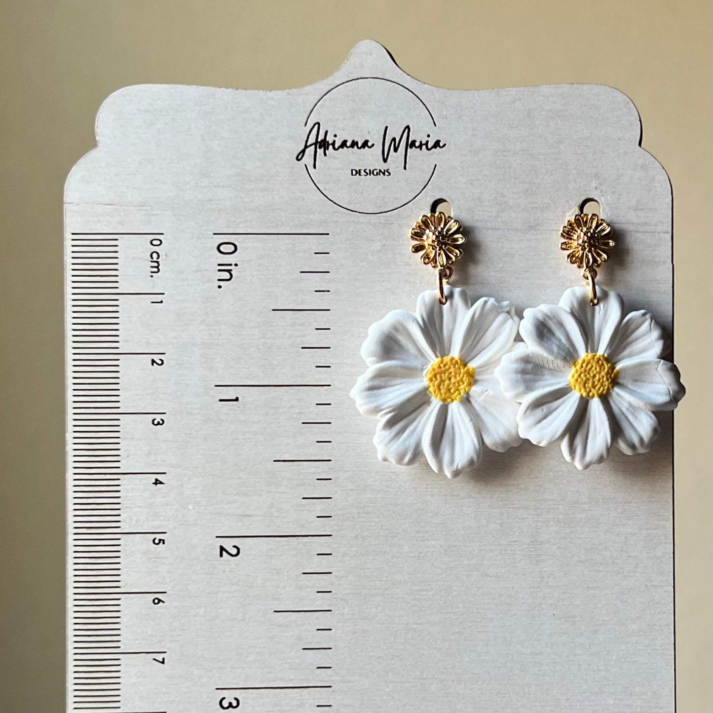 Spring White Daisy Polymer Clay Earrings