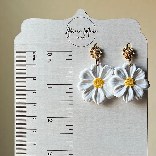Spring White Daisy Polymer Clay Earrings