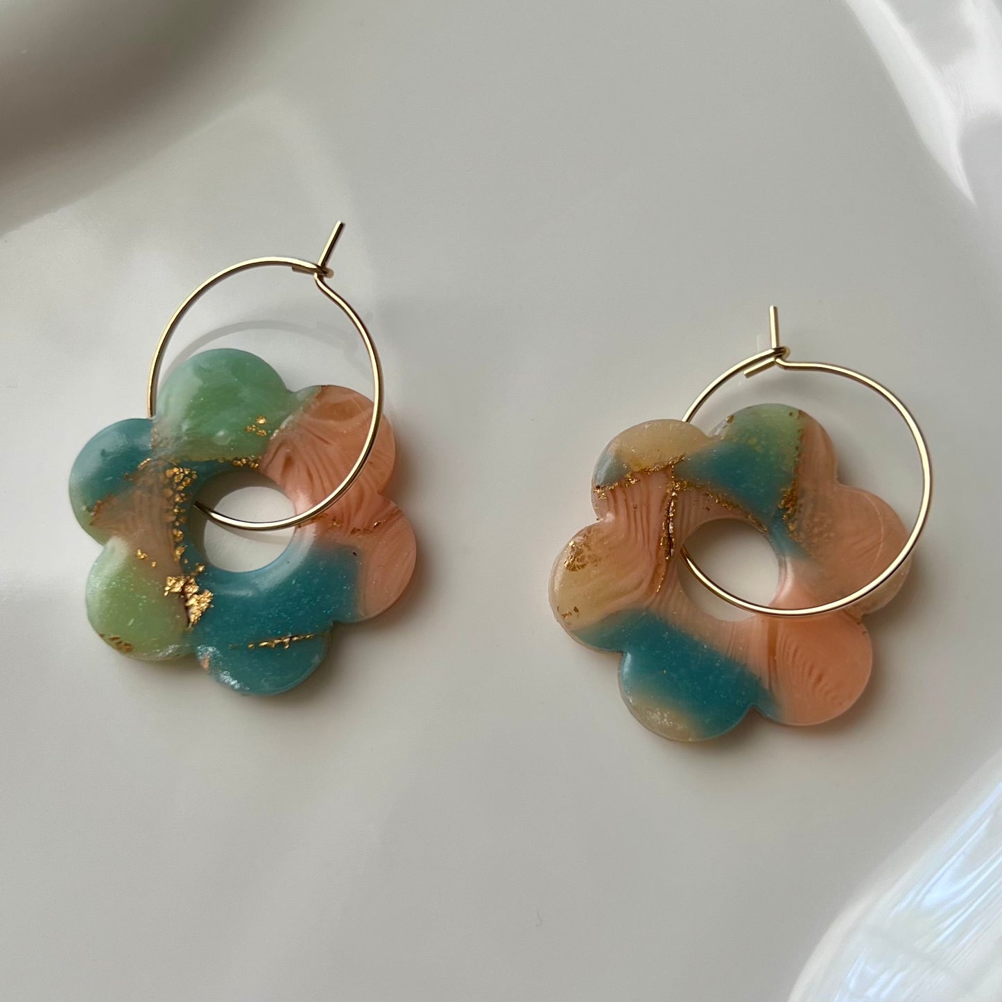 Lucelle Collection: Flower Polymer Clay Hoop Earrings