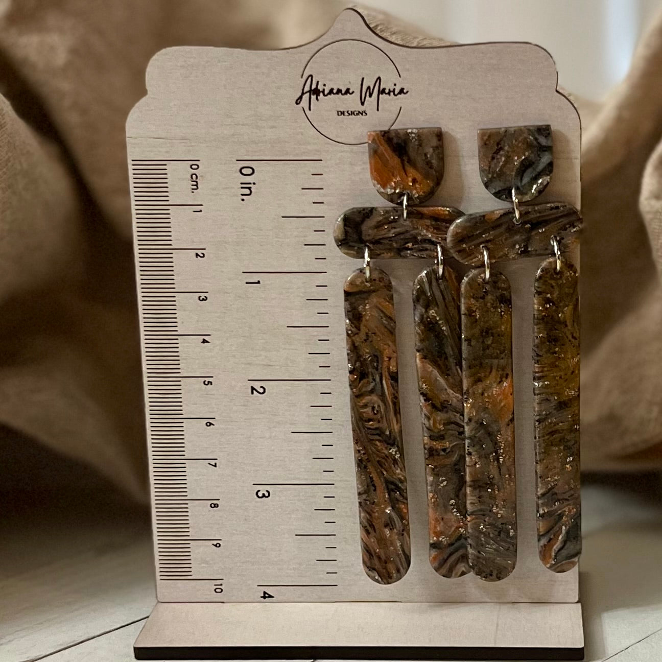 Long Boho Stone Polymer Clay Statement Earrings