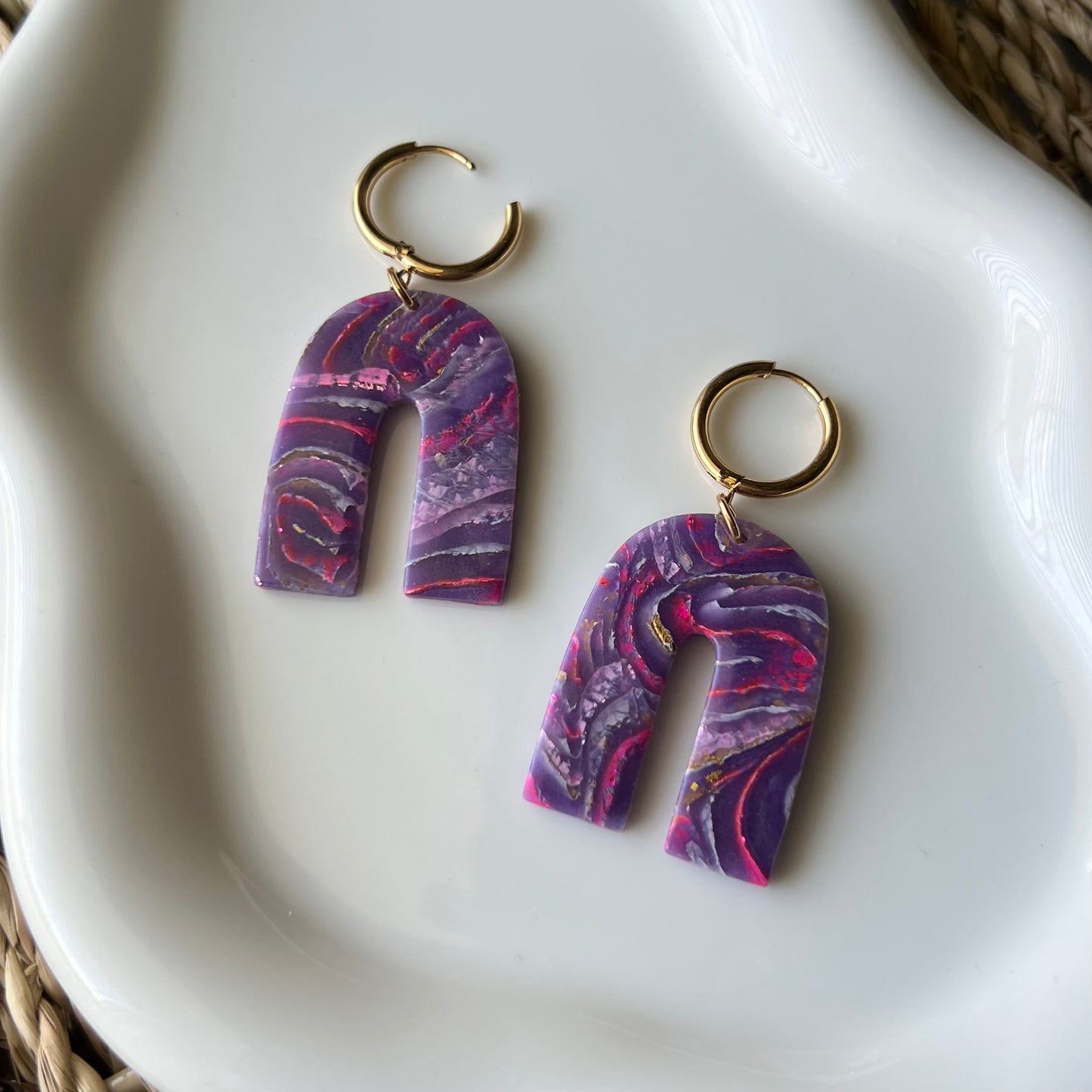 Dream In Purple: Agate Marbled Arch Polymer Clay Earrings