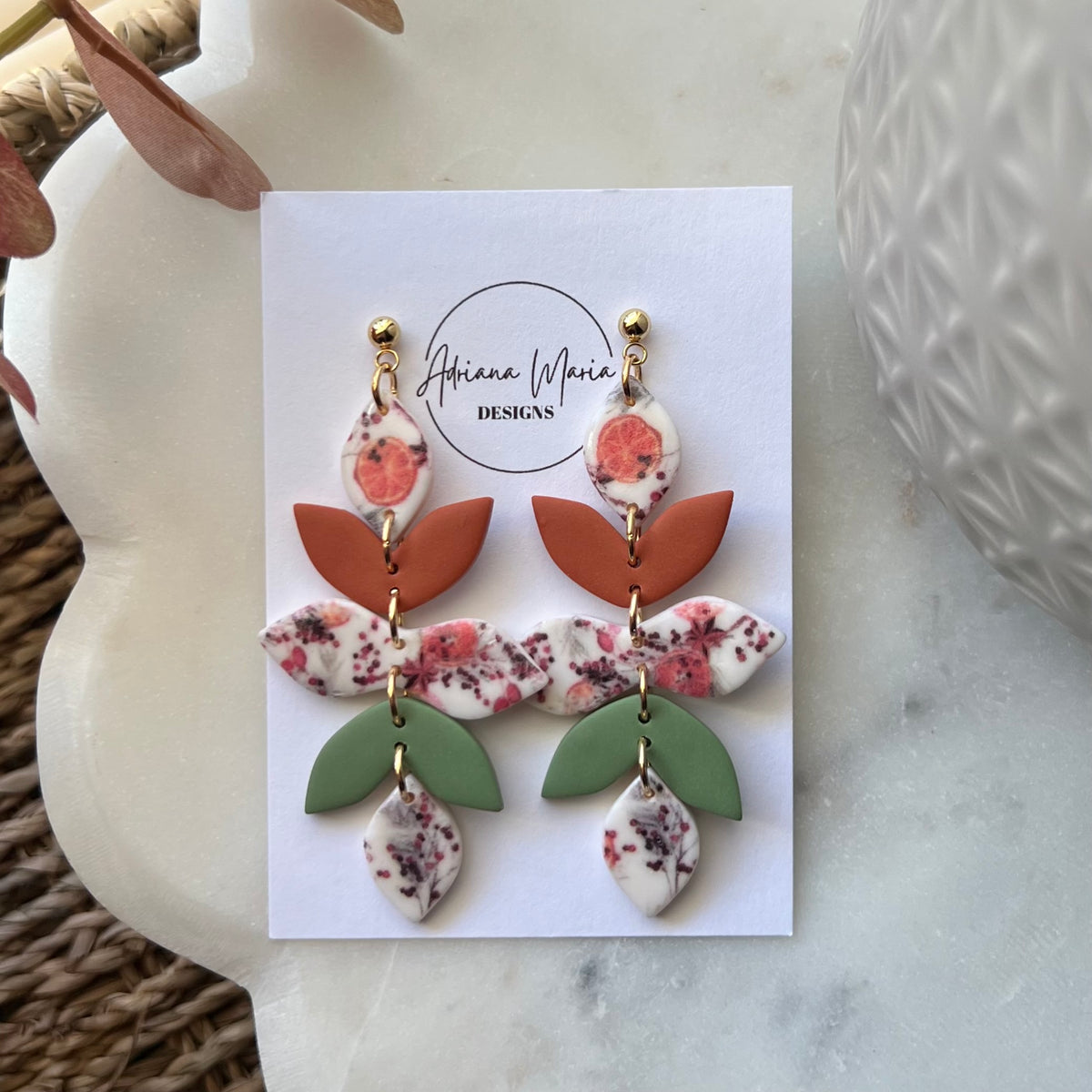 Orange Spice Print Clay Dangle Earrings