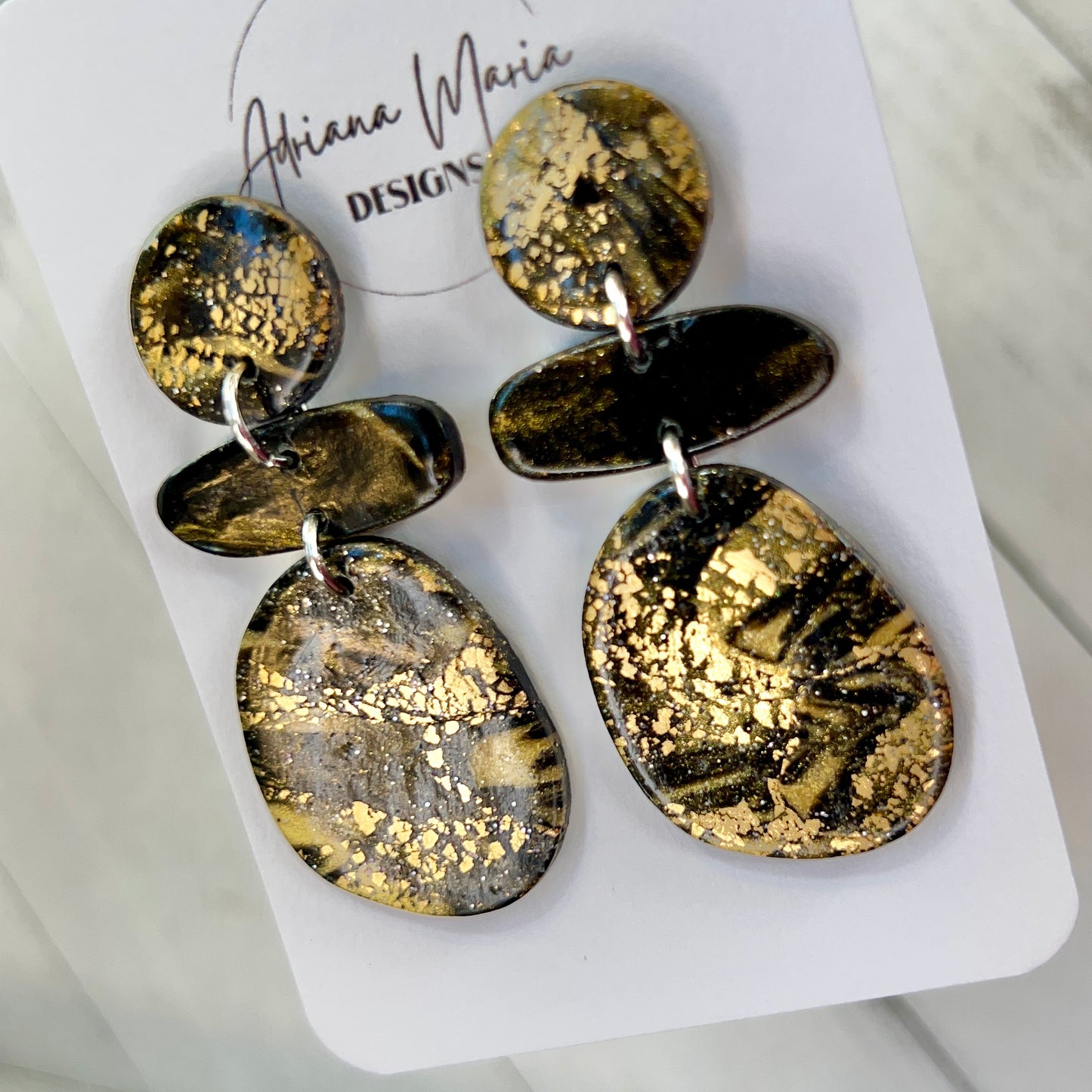 Black & Gold Polymer Clay Statement Earrings