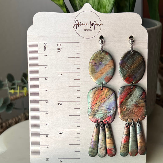 Mystic Alloy Statement Earrings, Lightweight Polymer Clay Dangles