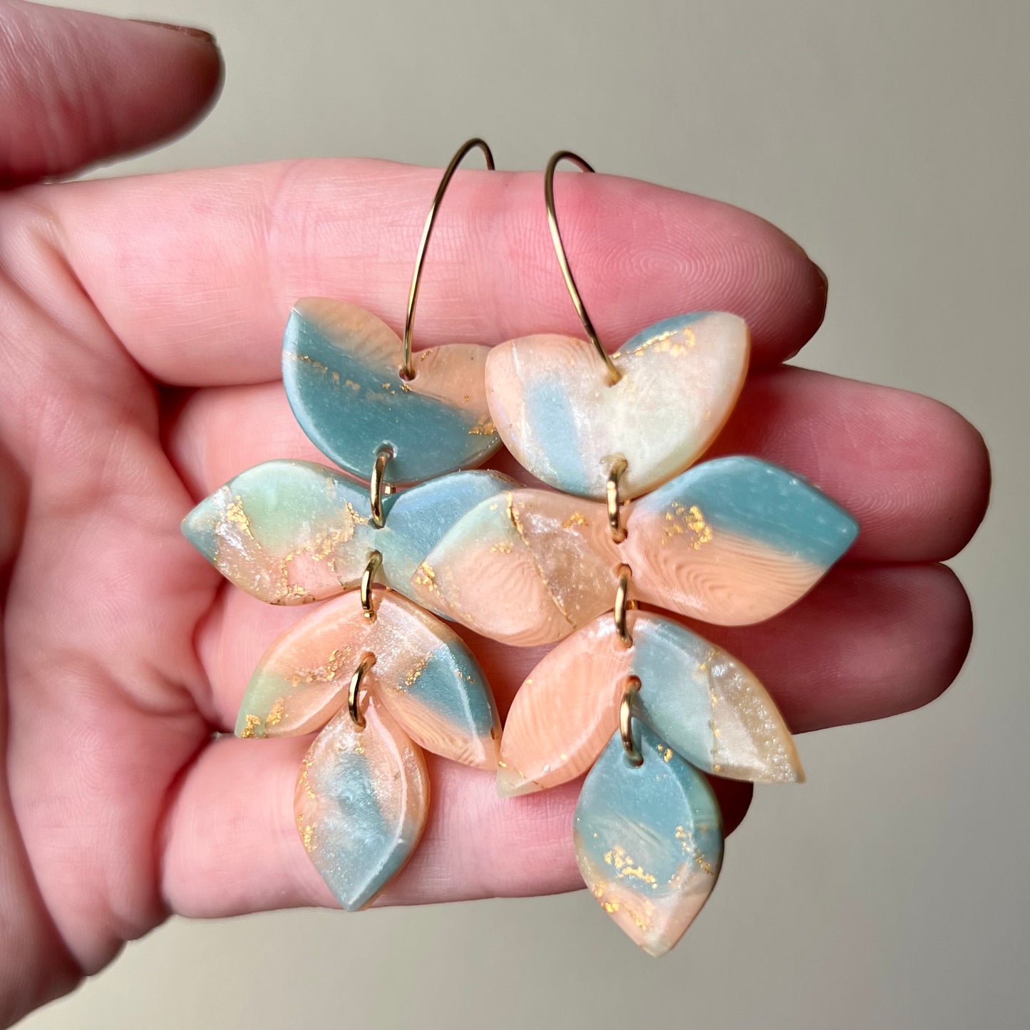 Lucelle Collection: Foliage Dangle Polymer Clay Hoop Earrings