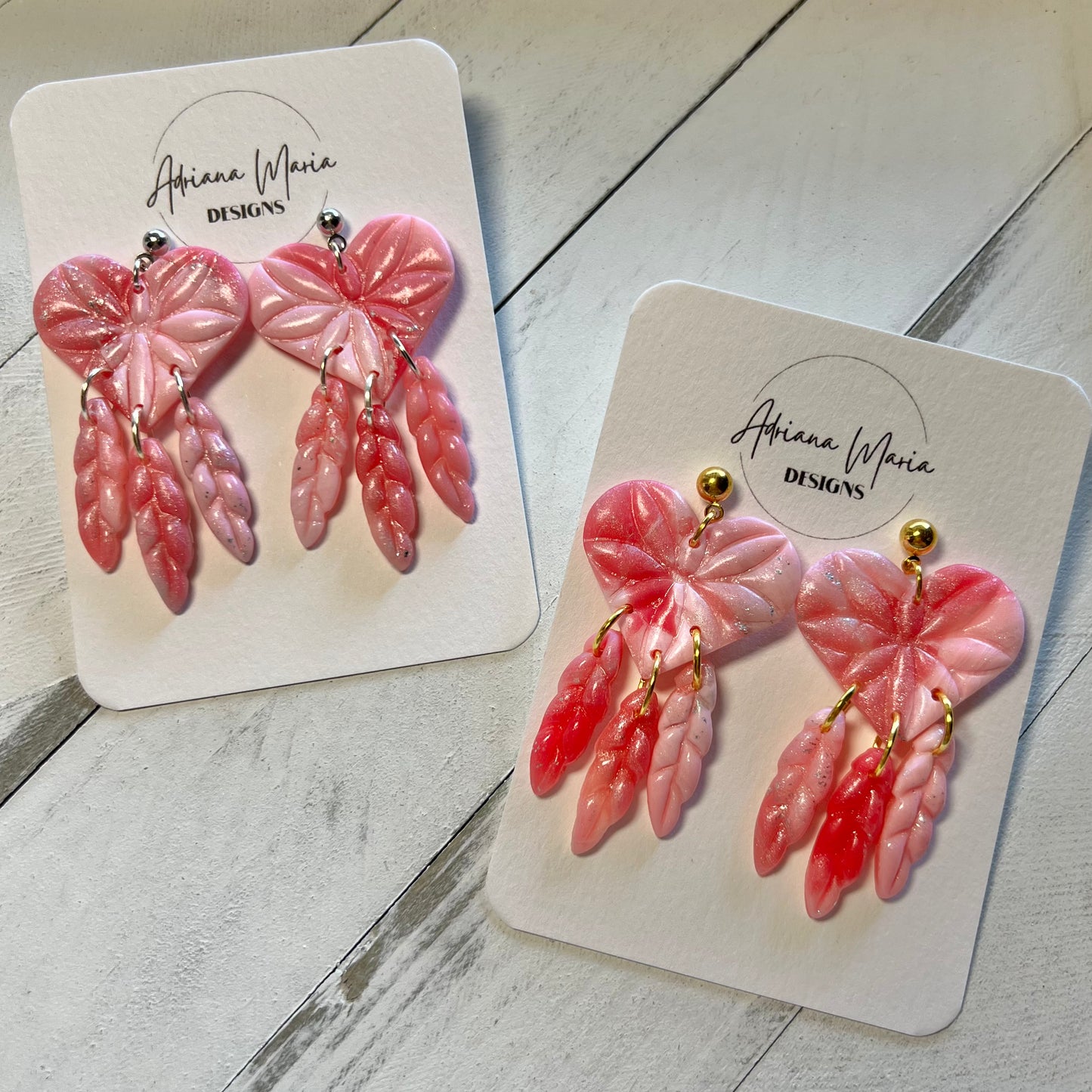 Pink Marble Heart Polymer Clay Earrings
