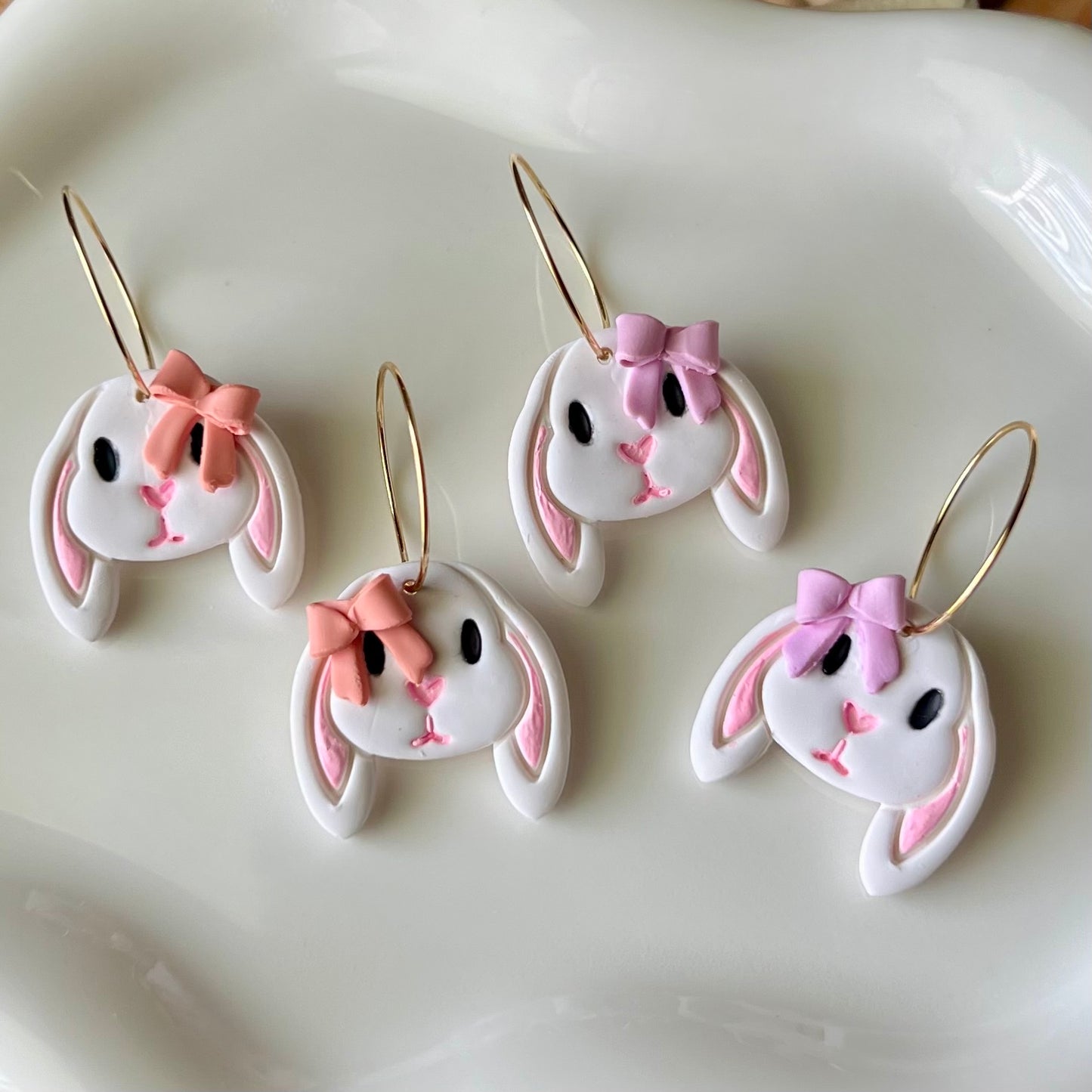 Sweet Bunny Polymer Clay Hoop Earrings