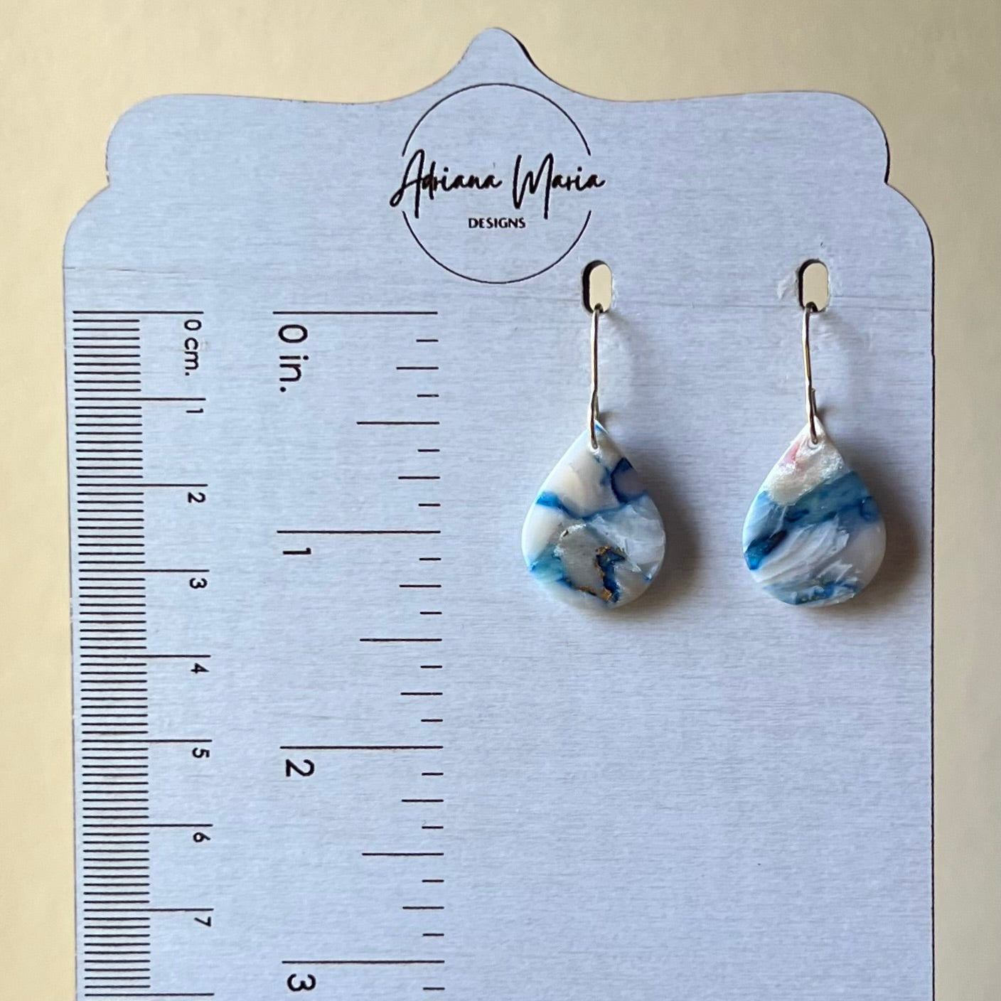 Coastal Blue Marbled Polymer Clay Dangle Earrings