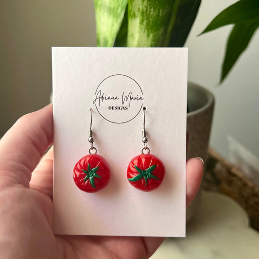 Red Beefsteak Tomatoes Polymer Clay Dangle Earrings, Miniature Food,Whimsical Kitsch