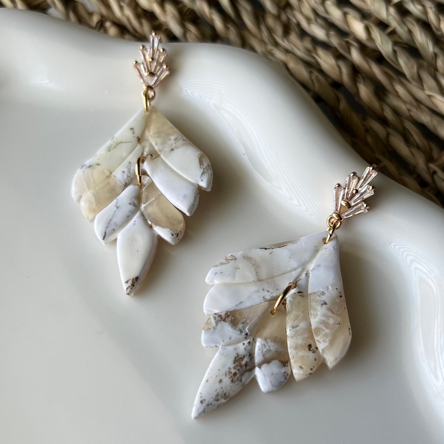 Ivory White Marbled Polymer Clay Earrings