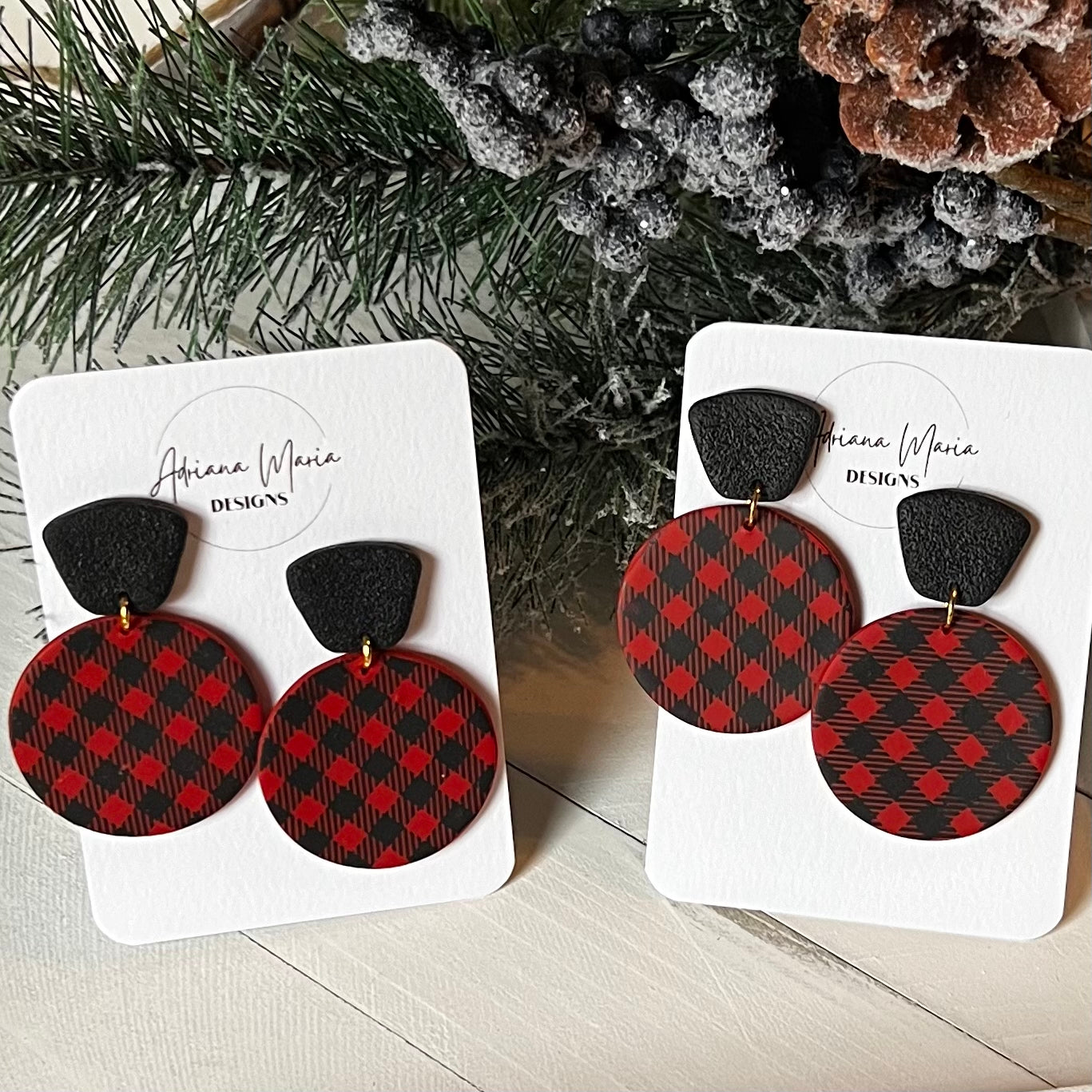 Red & Black Buffalo Plaid Polymer Clay Earrings