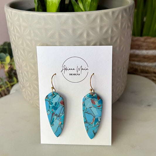 Turquoise Stone inspired Dagger Shaped Polymer Clay Earrings, lightweight dangles, western style