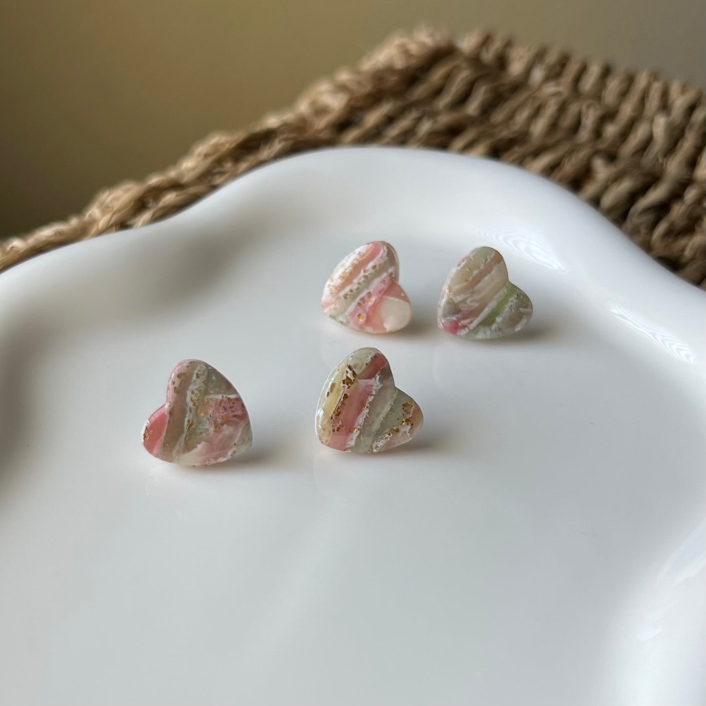 Agate Heart Polymer Clay Stud Earrings