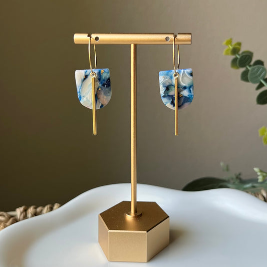 Coastal Blue Marbled Polymer Clay Hoop Earrings
