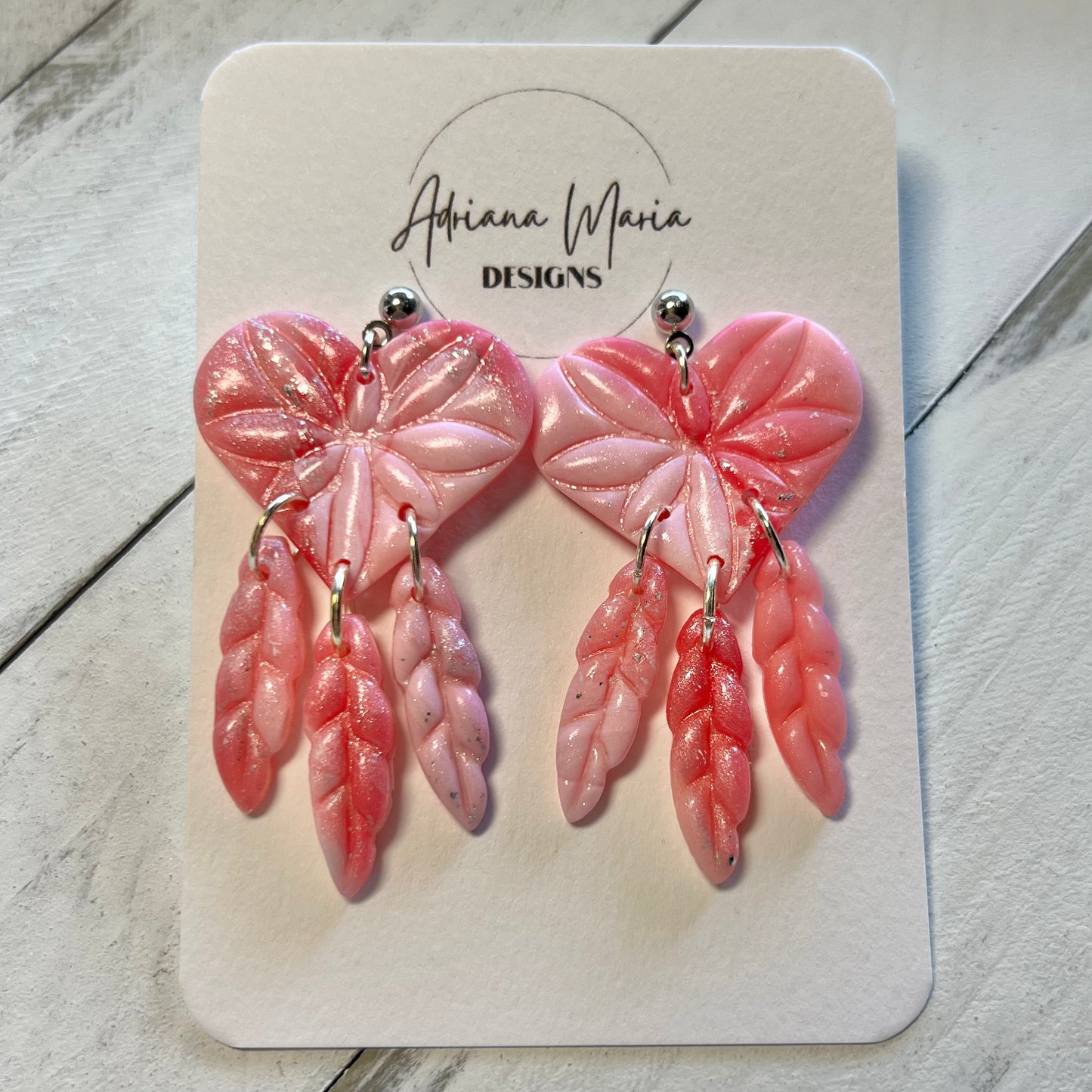 Pink Marble Heart Polymer Clay Earrings