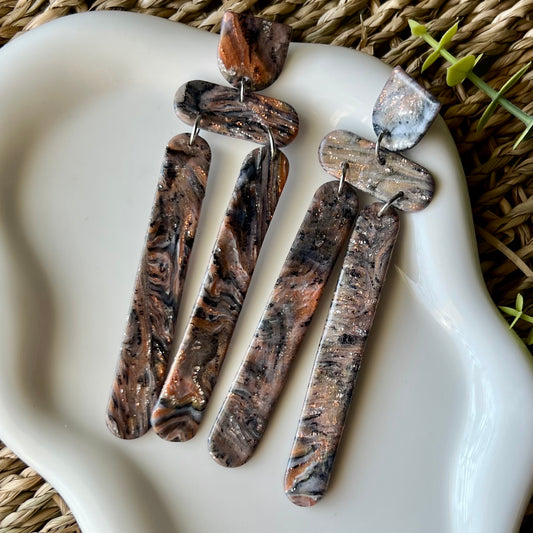 Long Boho Polymer Clay Statement Earrings