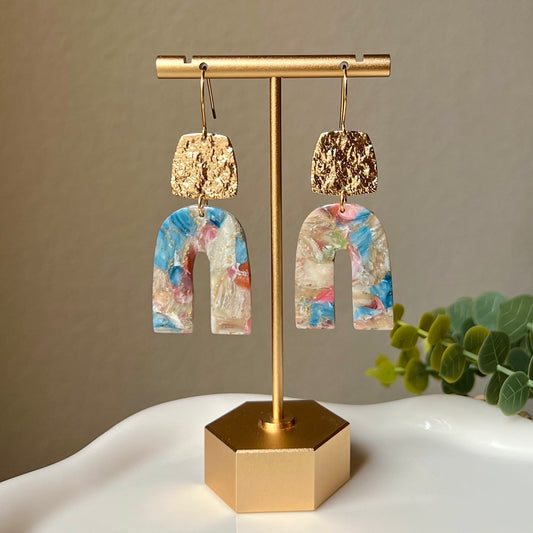 Pastel Marbled Polymer Clay Arch Dangle Earrings