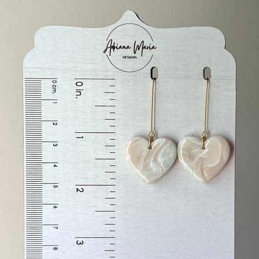 Polymer Clay Earrings - Soft Pastel Marbled Heart Shape Lightweight Dangles