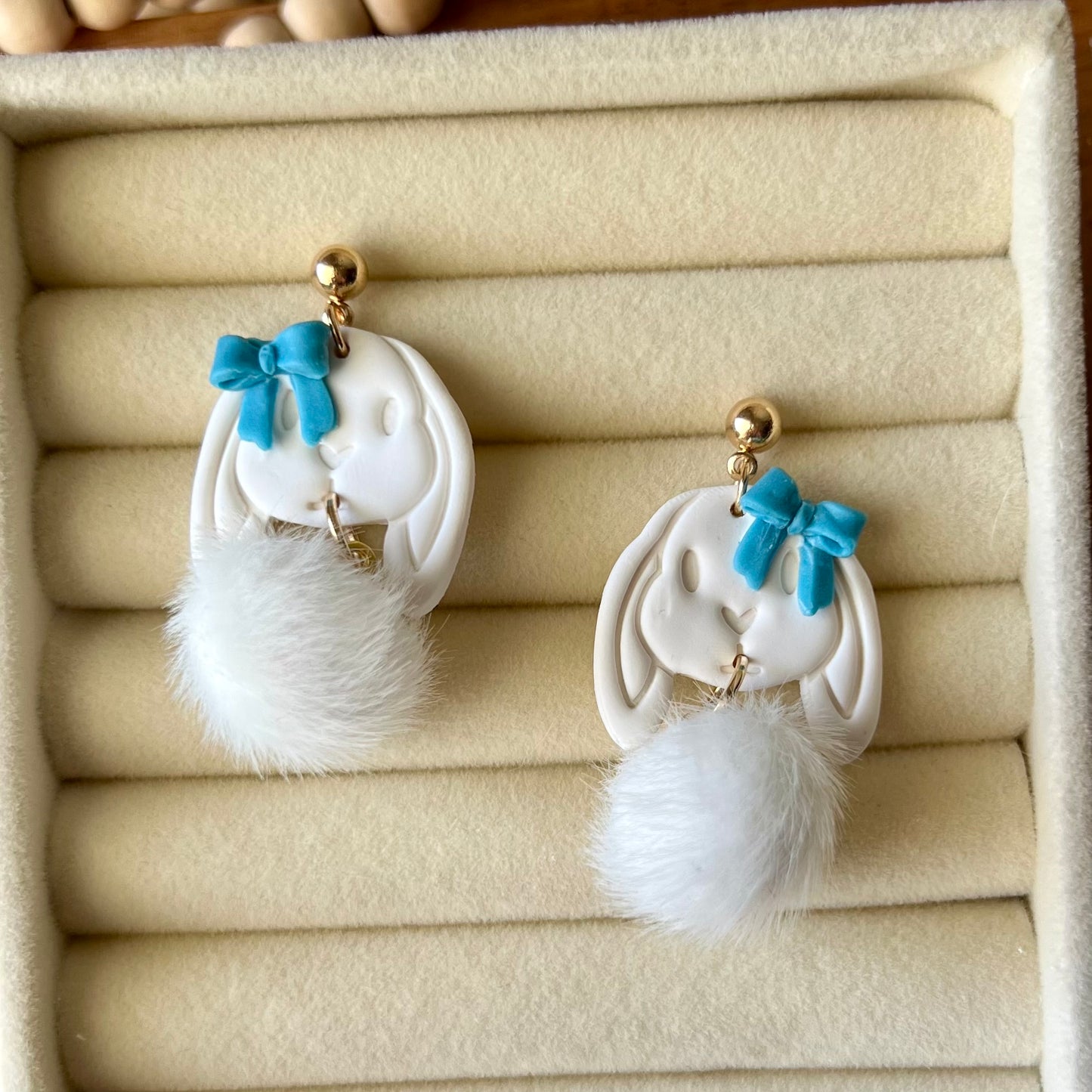 Bunny Face & Pom Pom Polymer Clay Earrings