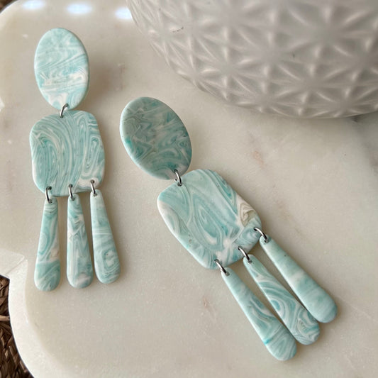 Seafoam Cascade Polymer Clay Earrings, Lightweight Statement Dangles