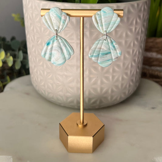 Seafoam Cascade Seashell Polymer Clay Earrings, Lightweight Dangles