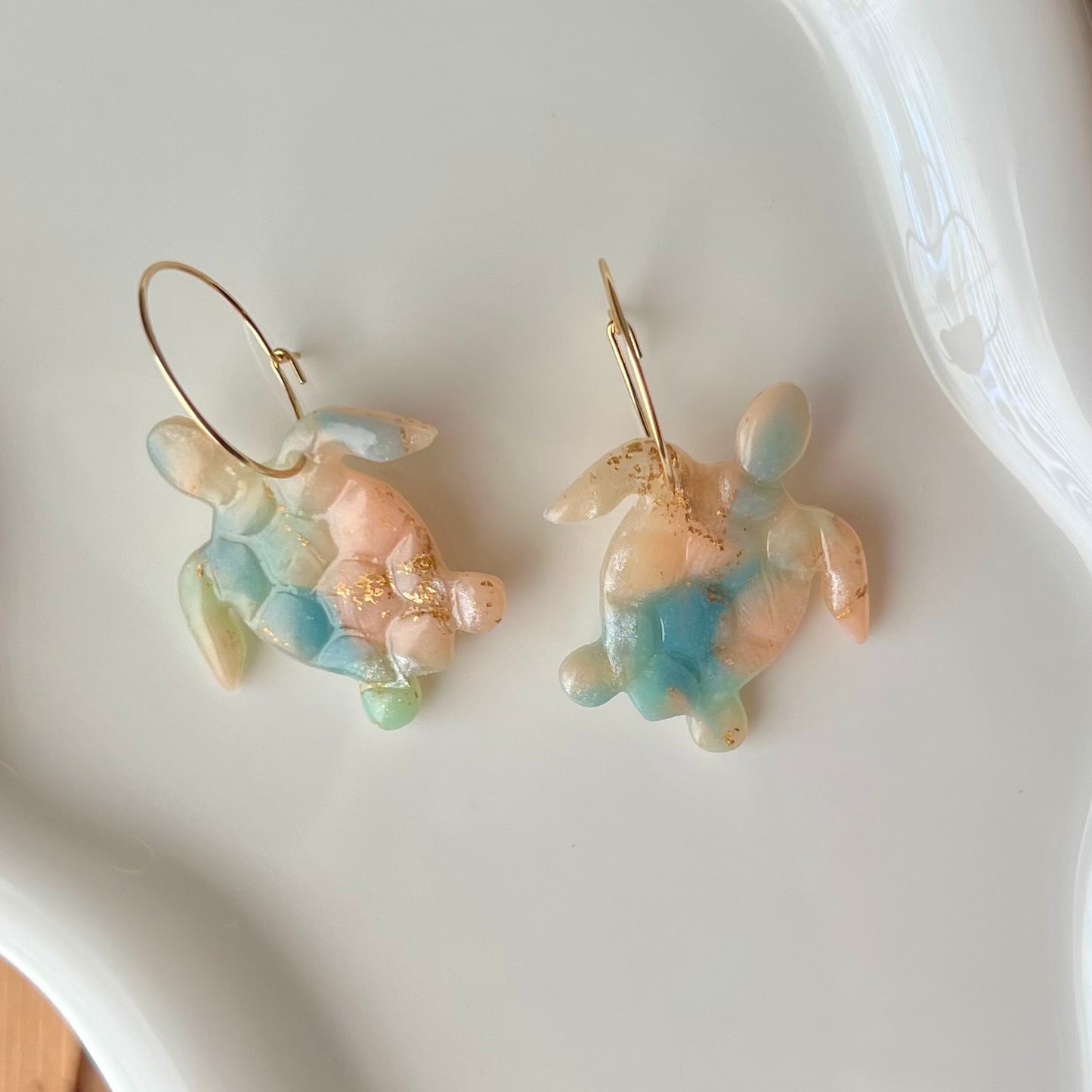 Turtle Polymer Clay Hoop Earrings