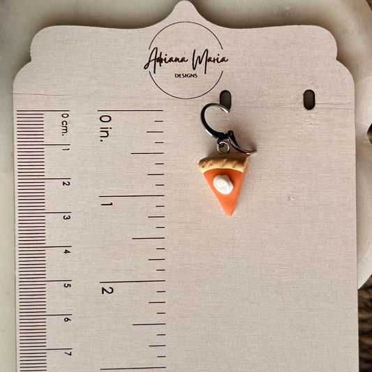 Pumpkin Pie Slice Polymer Clay Dangle Earrings with Round Leverback Stainless Steel Hooks, Fall Jewelry