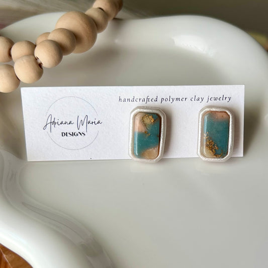 Lucelle Collection: Square Bezel Polymer Clay Stud Earrings