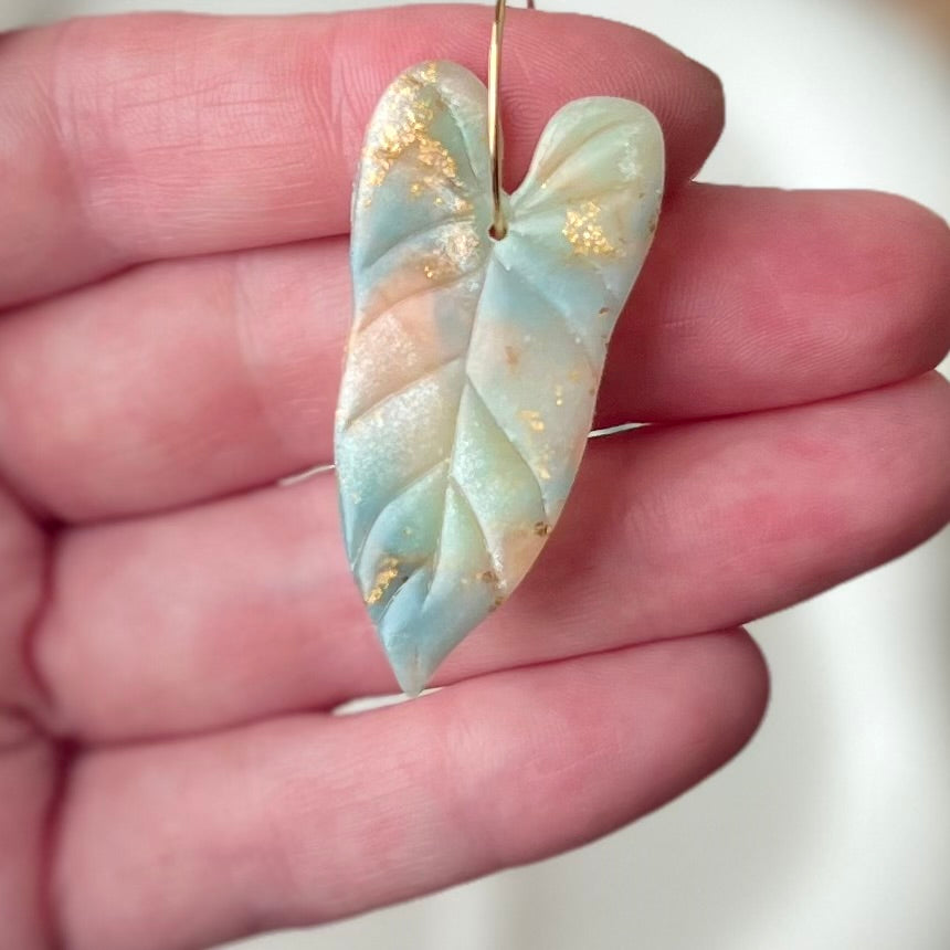 Lucelle Collection: Anthurium Foliage Polymer Clay Hoop Earrings