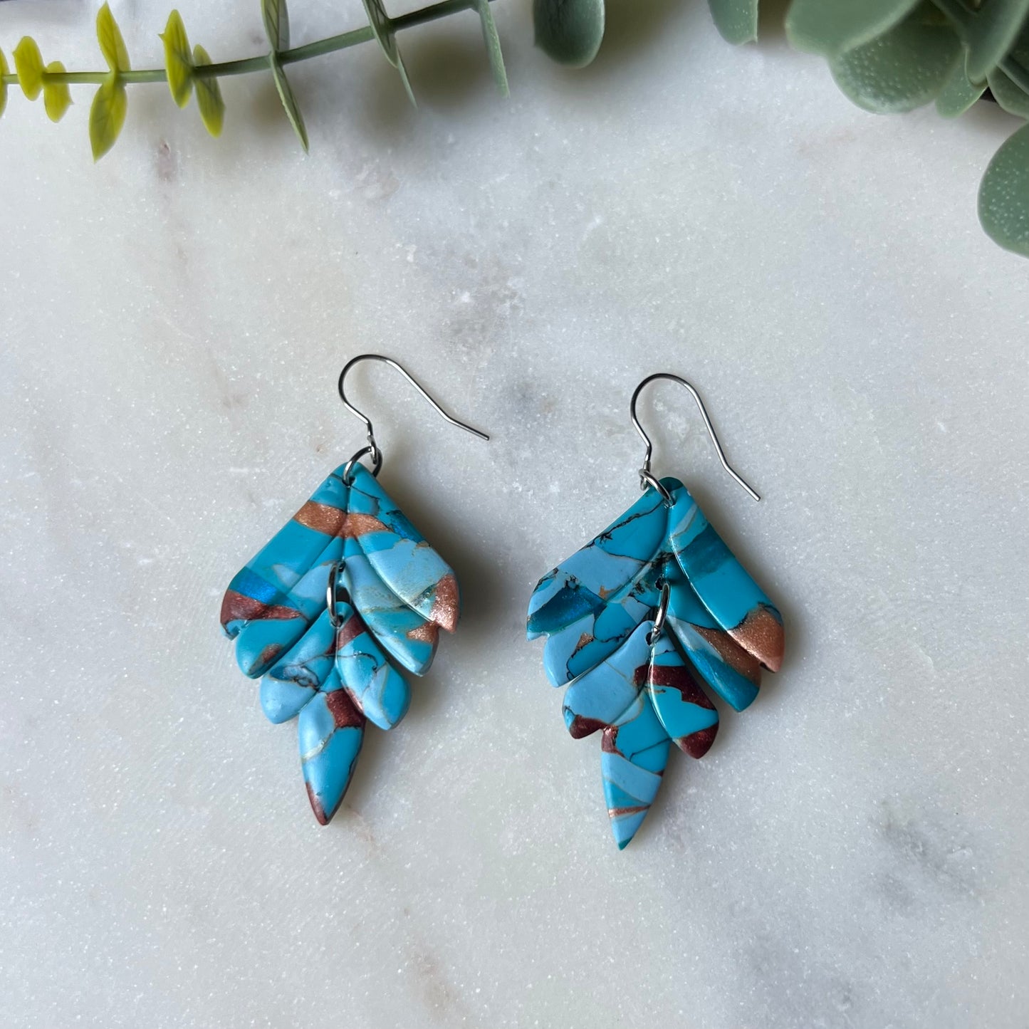 Turquoise Stone inspired Polymer Clay Earrings, lightweight dangles, western style