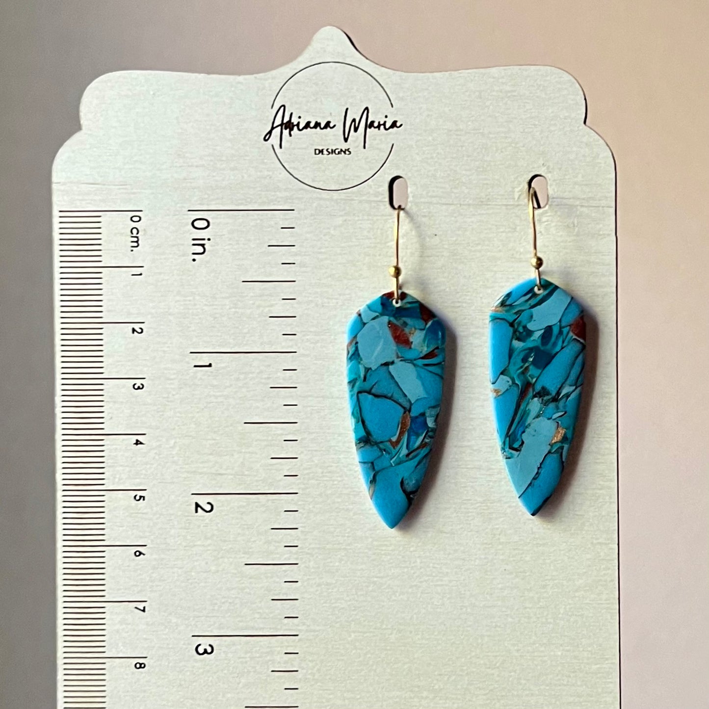 Turquoise Stone inspired Dagger Shaped Polymer Clay Earrings, lightweight dangles, western style