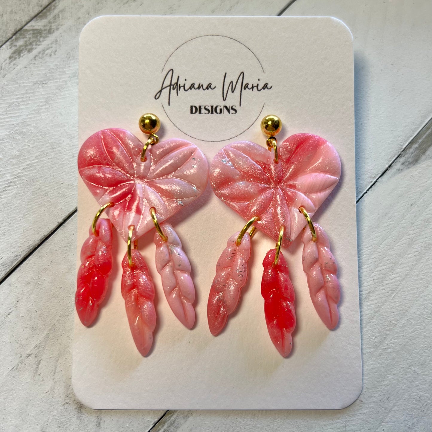Pink Marble Heart Polymer Clay Earrings