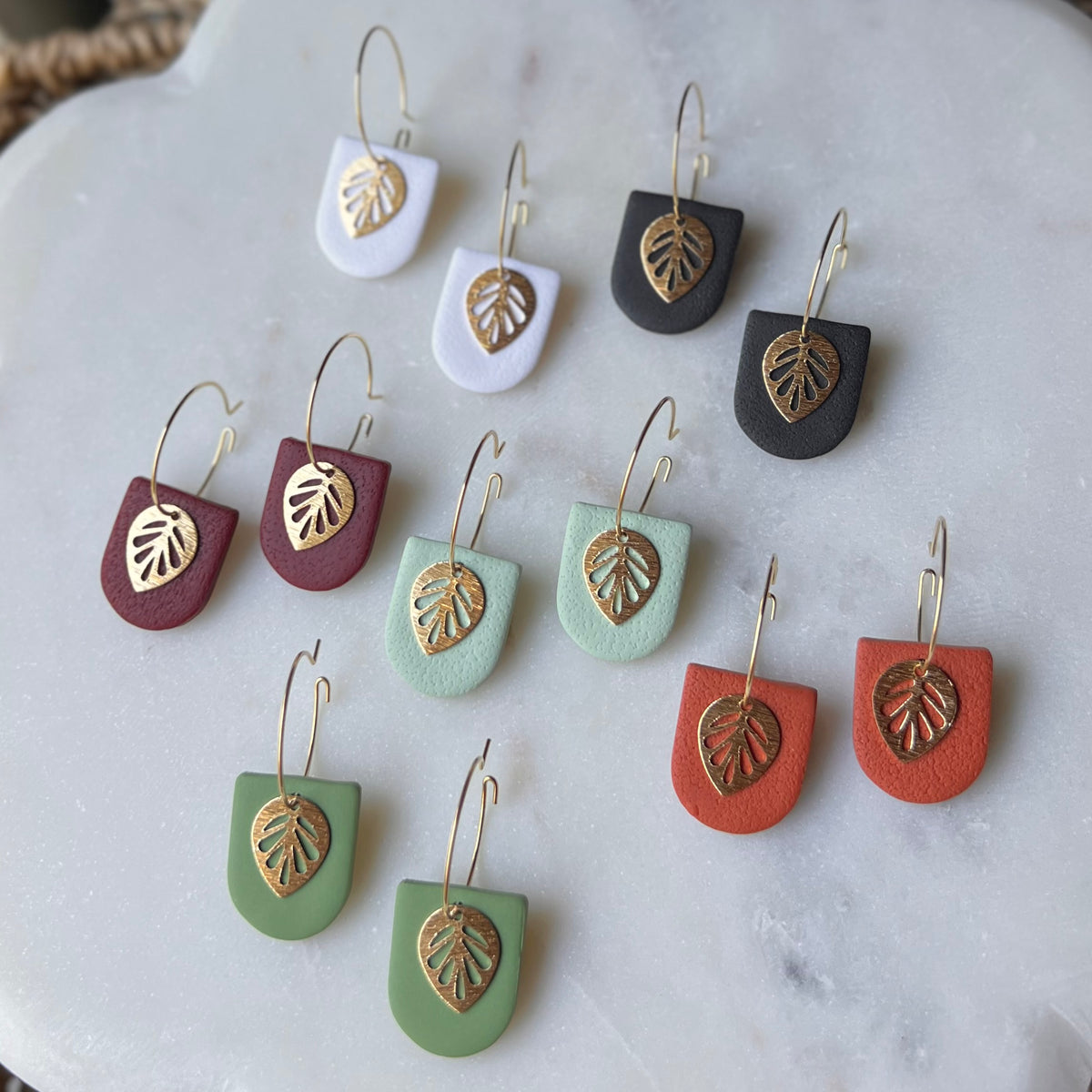 Arch Polymer Clay Dangle Earrings with Gold Leaf