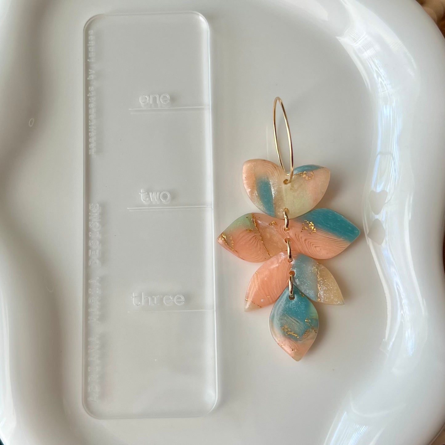 Lucelle Collection: Foliage Dangle Polymer Clay Hoop Earrings