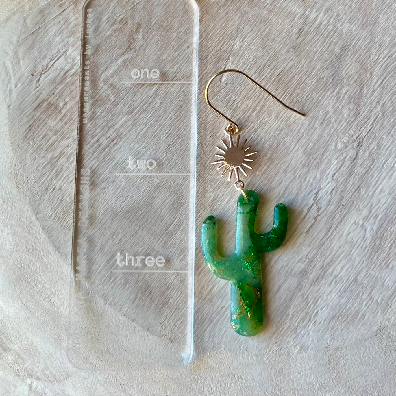 Green Marbled Cactus Sunburst Polymer Clay Earrings