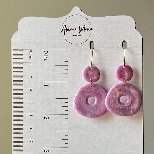 Polymer Clay Earrings - Pink Marbled Lightweight Dangles