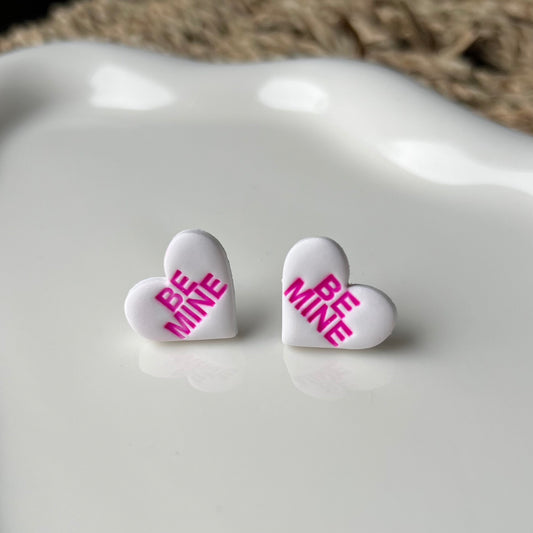 Valentines Conversation Candy Heart Polymer Clay Stud Earrings