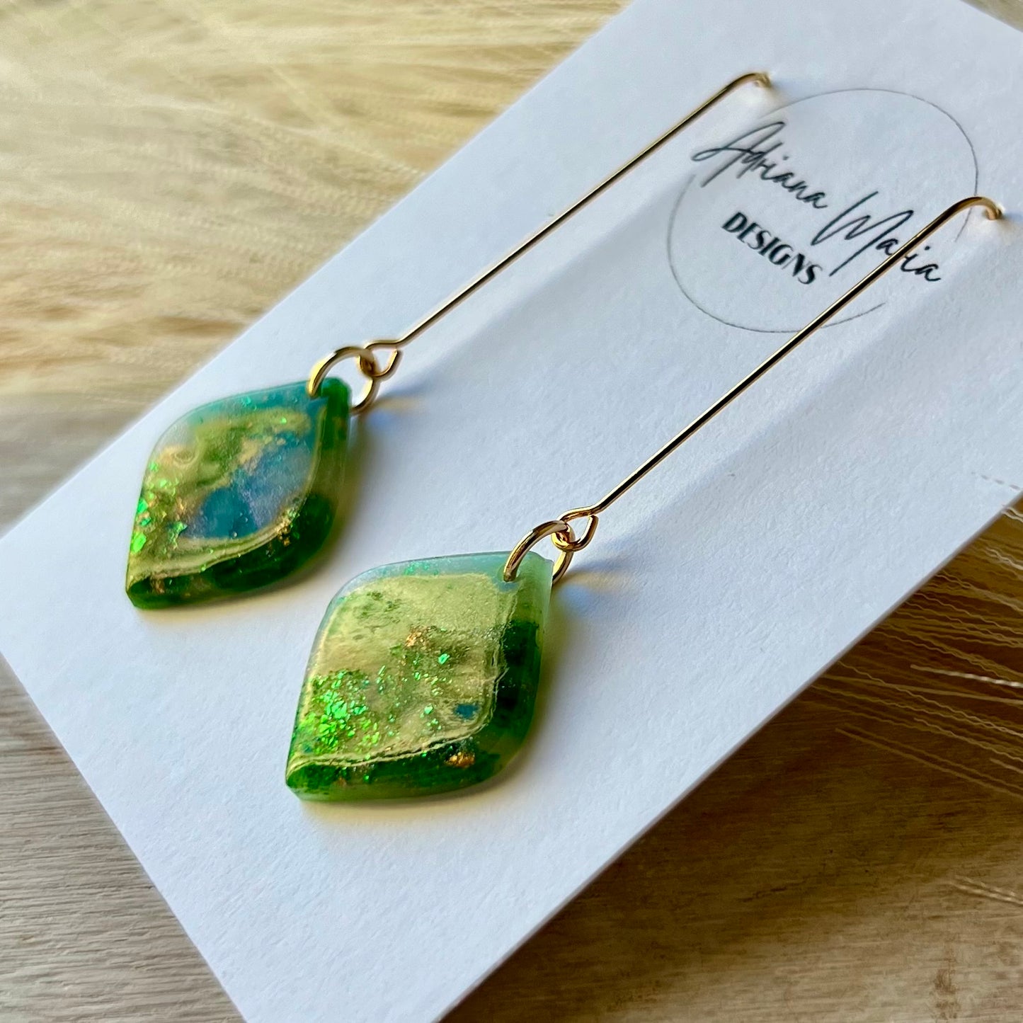 Green Marbled Polymer Clay Earrings
