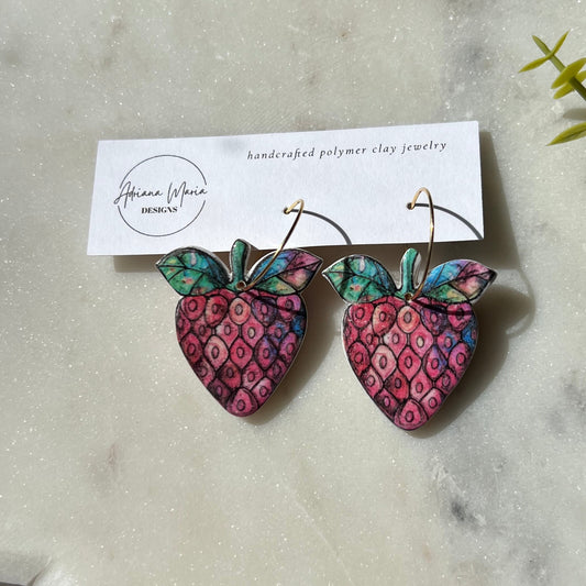 Mosaic Strawberry Clay Dangles with Hoops