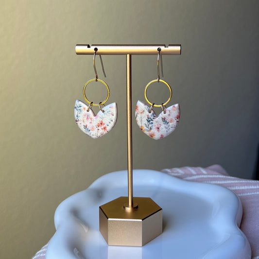 Pearl Floral Print Polymer Clay Earrings