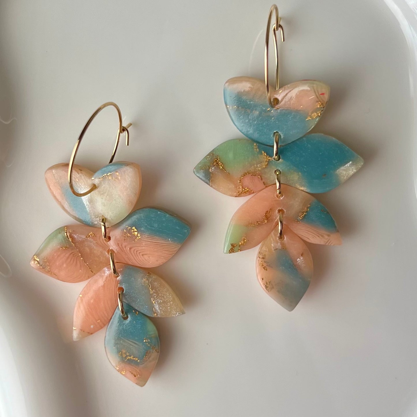 Lucelle Collection: Foliage Dangle Polymer Clay Hoop Earrings