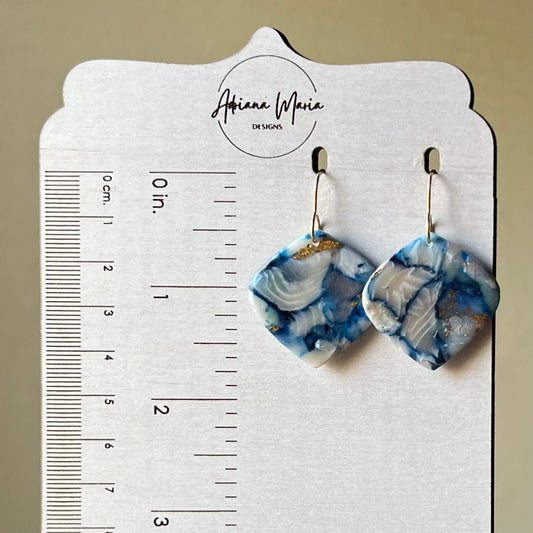 Coastal Blue Marbled Polymer Clay Dangle Earrings
