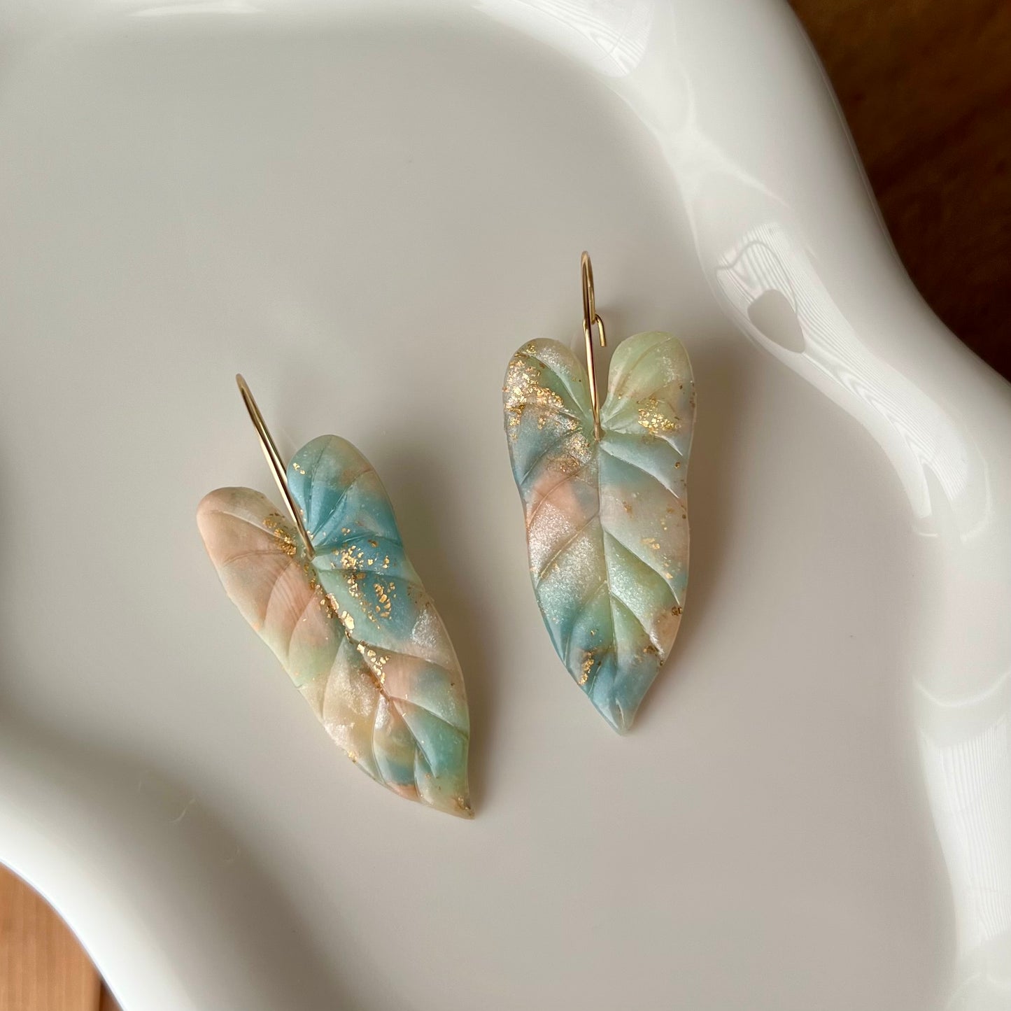 Lucelle Collection: Anthurium Foliage Polymer Clay Hoop Earrings