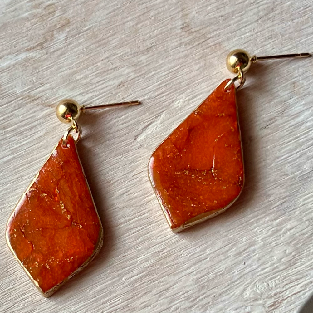 Red Marbled Polymer Clay Earrings