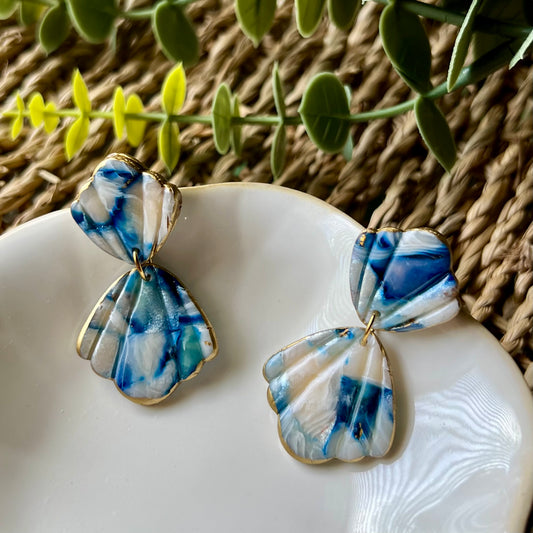 The Nerina – Ocean Blue Marbled Seashells Polymer Clay Earrings