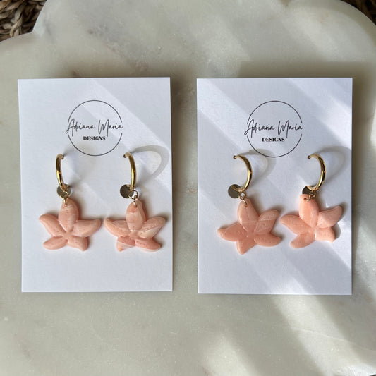 Coral Marbled Starfish Polymer Clay Earrings, Lightweight Dangles, Coastal Beach Style