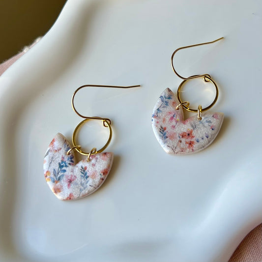 Pearl Floral Print Polymer Clay Earrings