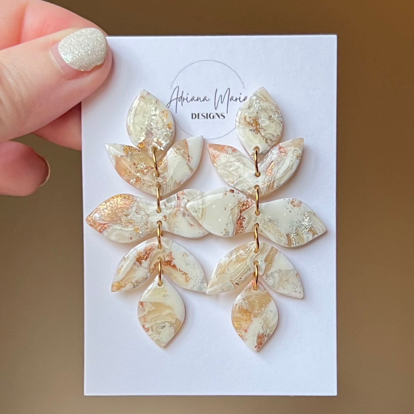 Warm Ivory Petal Polymer Clay Dangle Earrings